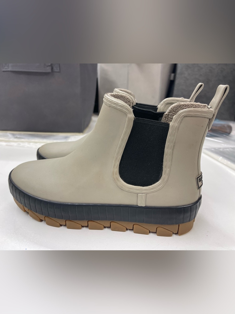 Sperry Women's Torrent Chelsea Rain Boots in a taupe color - Picture 3 of 6